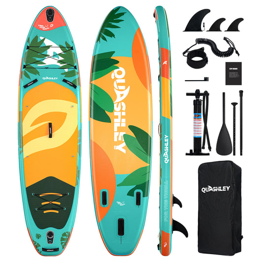 Quashley Colorful Plant Series Inflatable Paddle Board 11'x34"×6" Extra Wider Stand Up Paddle Board Stable Inflatable SUP with 10L Waterproof Bag,Pump,Paddle,3 Removable Fins and Portable Backpack