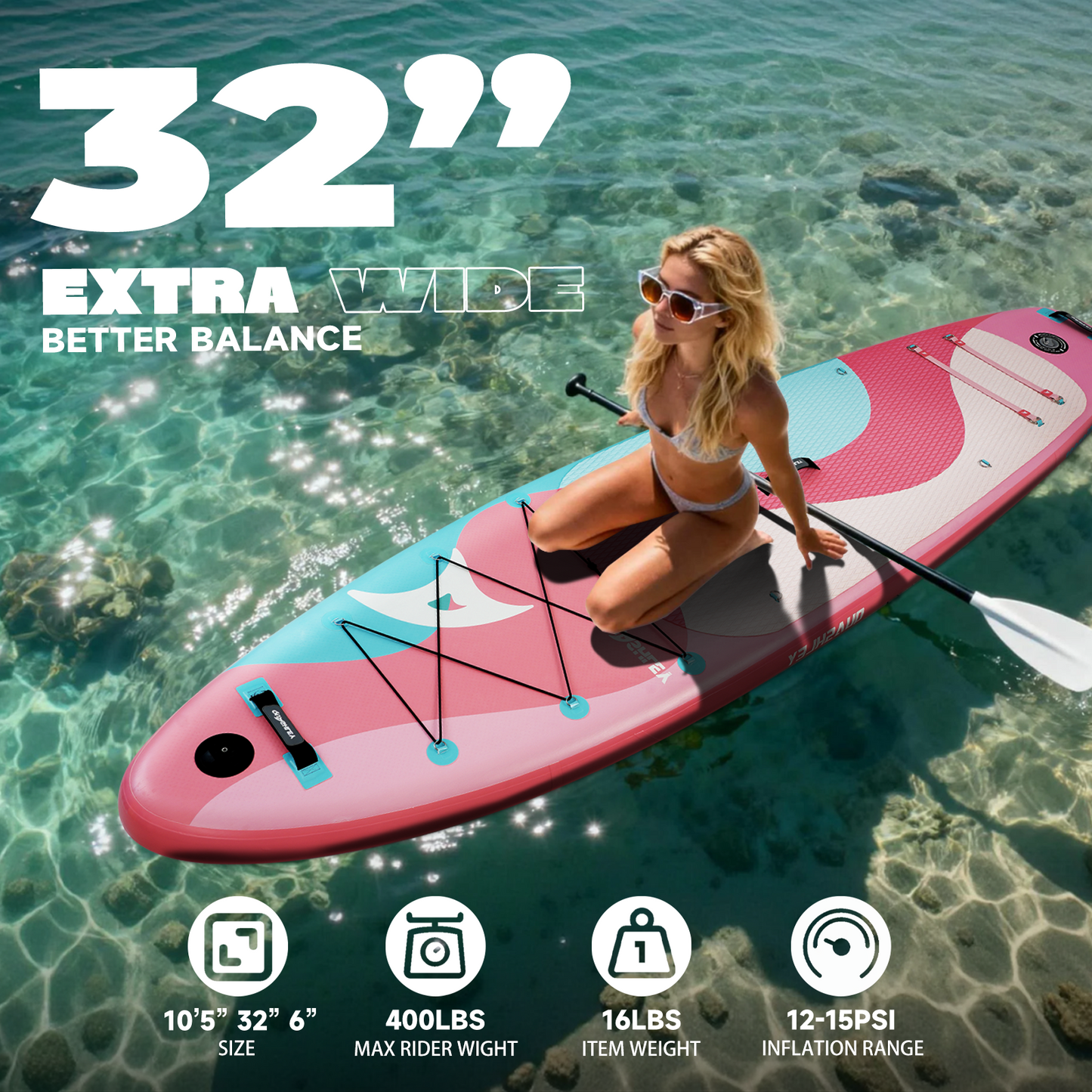 Inflatable Stand Up Paddle Board,Inflatable Paddleboards 32/34 Inch Wide,All Around SUP for Beginners with Lightweight Paddle,Hand Pump,Backpack,Leash,Durable & Portable iSUP Board