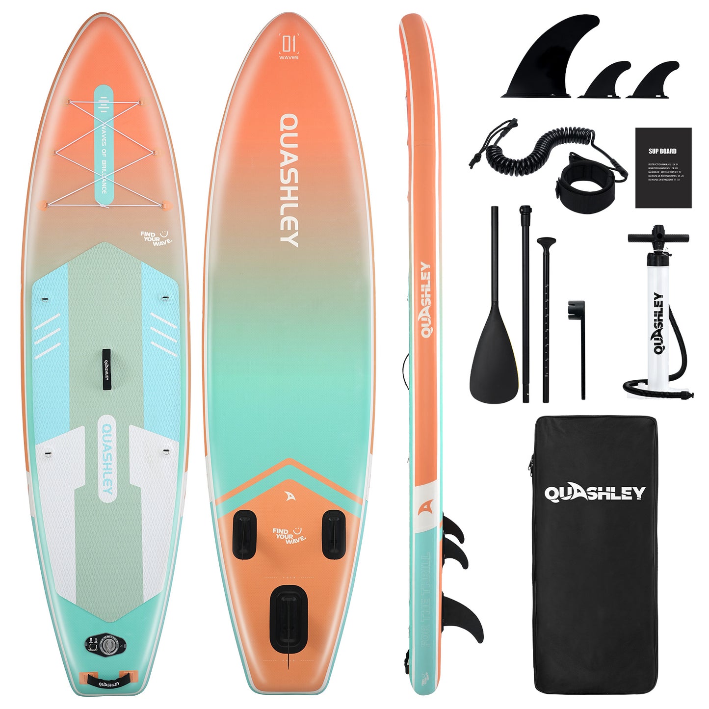 Quashley - Inflatable Paddle Board 11'×34" with All Premium Paddle Board Accessories,Inflatable SUP for Adults
