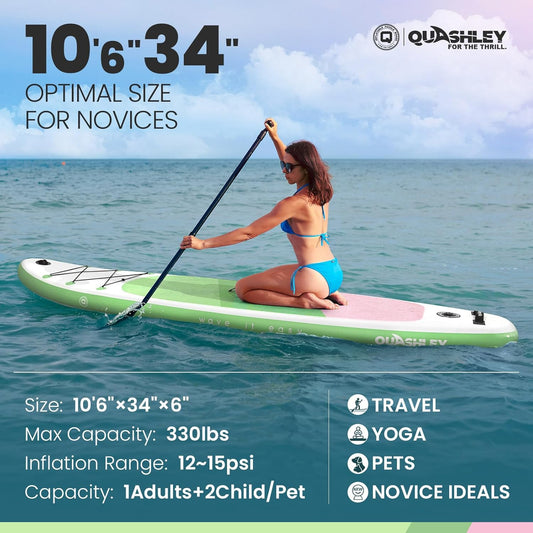 Quashley Classic Color Blocking Series All-Round 10.5'×34" Inflatable Stand Up Paddle Board Set(Green)
