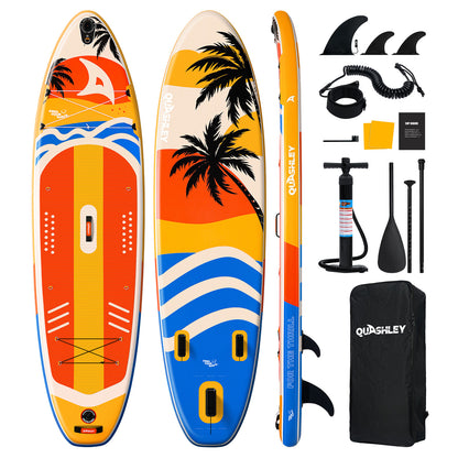 Quashley  Inflatable Paddle Board 11'x34"×6" Extra Wider Stand Up Paddle Board Stable Inflatable SUP with 10L Waterproof Bag,Pump,Paddle,3 Removable Fins and Portable Backpack