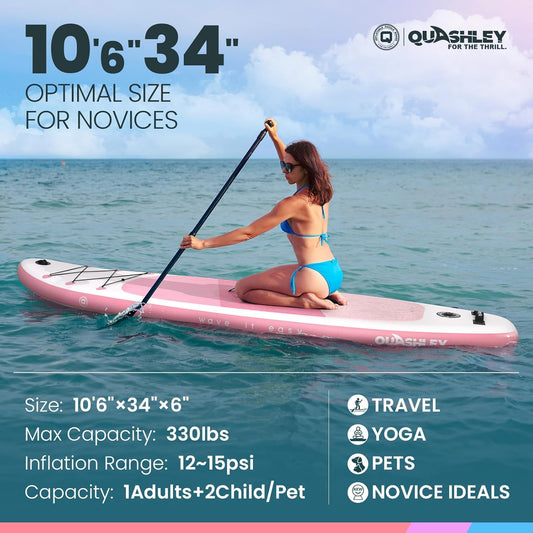 Quashley Classic Color Blocking Series All-Round 10.5'×34" Inflatable Stand Up Paddle Board Set(Pink)