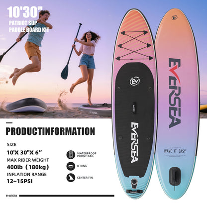 MSEASFREE 10' Inflatable Stand up Paddle Board,with Premium SUP Paddle Board Accessories,Non-Slip Comfort Deck for Youth & Adults