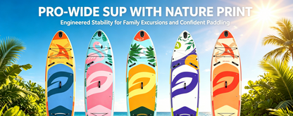 Quashley Colorful Plant Series Inflatable Paddle Board 11'x34"×6" Extra Wider Stand Up Paddle Board Stable Inflatable SUP with 10L Waterproof Bag,Pump,Paddle,3 Removable Fins and Portable Backpack