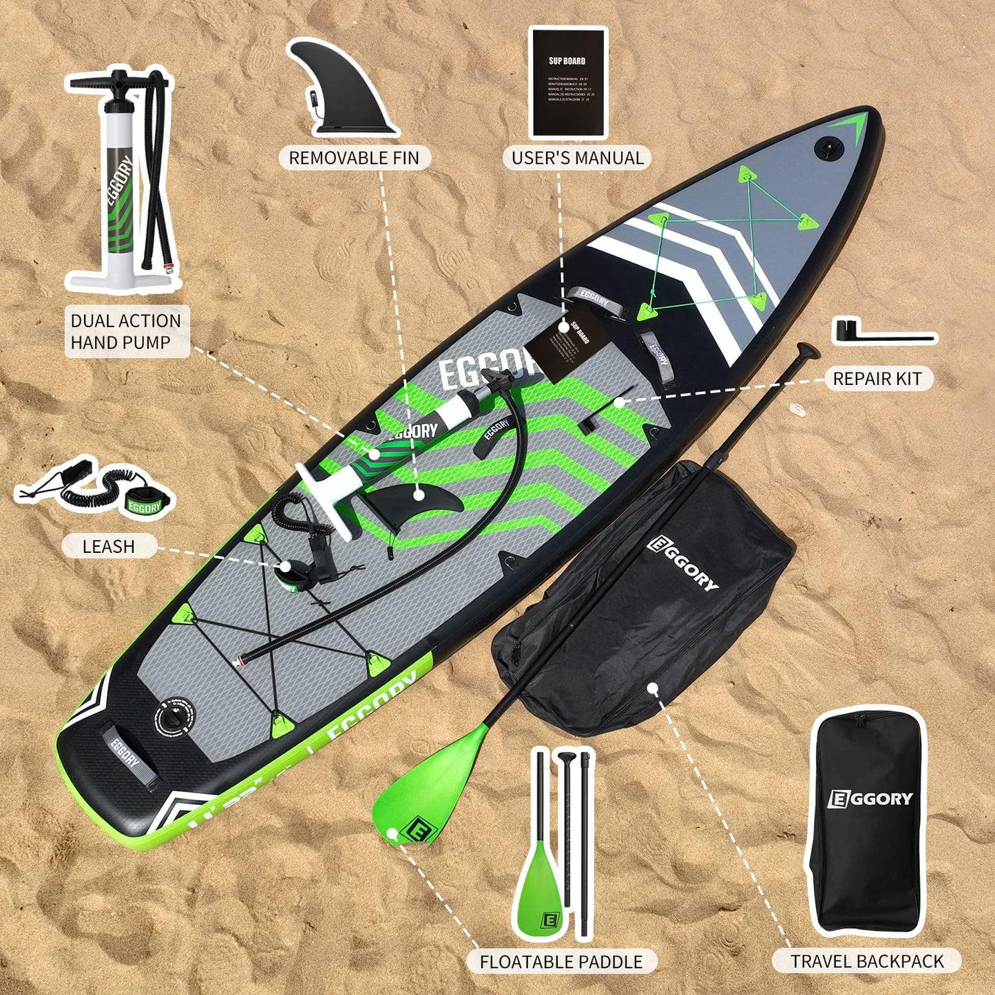 EGGORY-11 ft Inflatable Paddle Boards Stand Up Paddle Board with Premium SUP Accessories for Youth & Adults