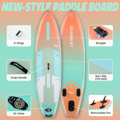 Quashley - Inflatable Paddle Board 11'×34" with All Premium Paddle Board Accessories,Inflatable SUP for Adults