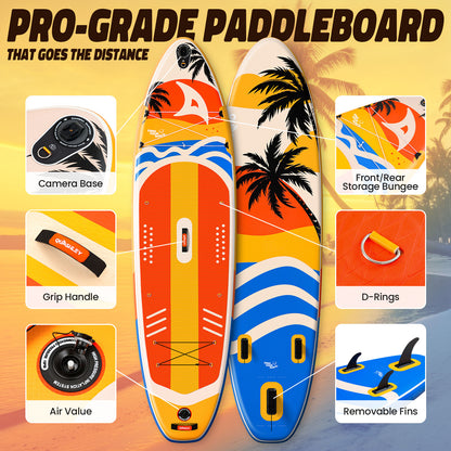 Quashley  Inflatable Paddle Board 11'x34"×6" Extra Wider Stand Up Paddle Board Stable Inflatable SUP with 10L Waterproof Bag,Pump,Paddle,3 Removable Fins and Portable Backpack
