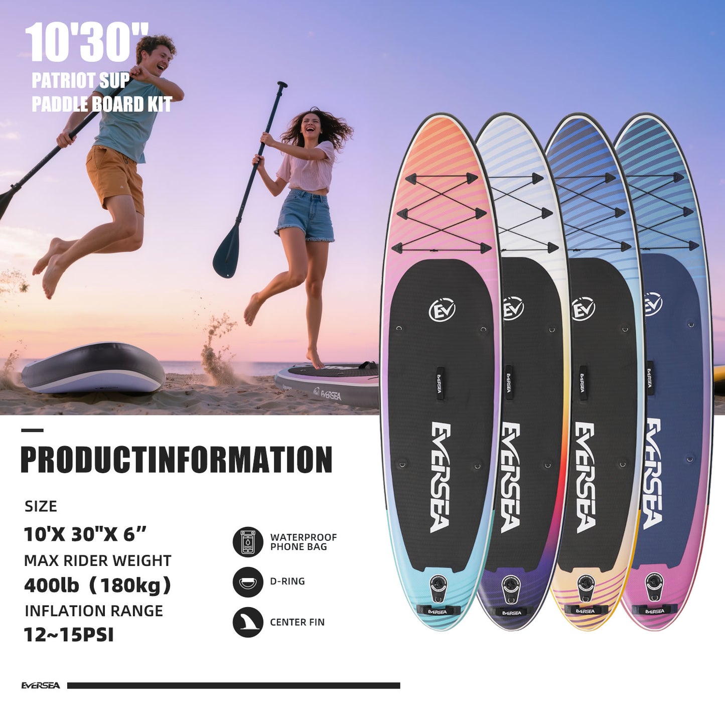 MSEASFREE 10' Inflatable Stand up Paddle Board,with Premium SUP Paddle Board Accessories,Non-Slip Comfort Deck for Youth & Adults