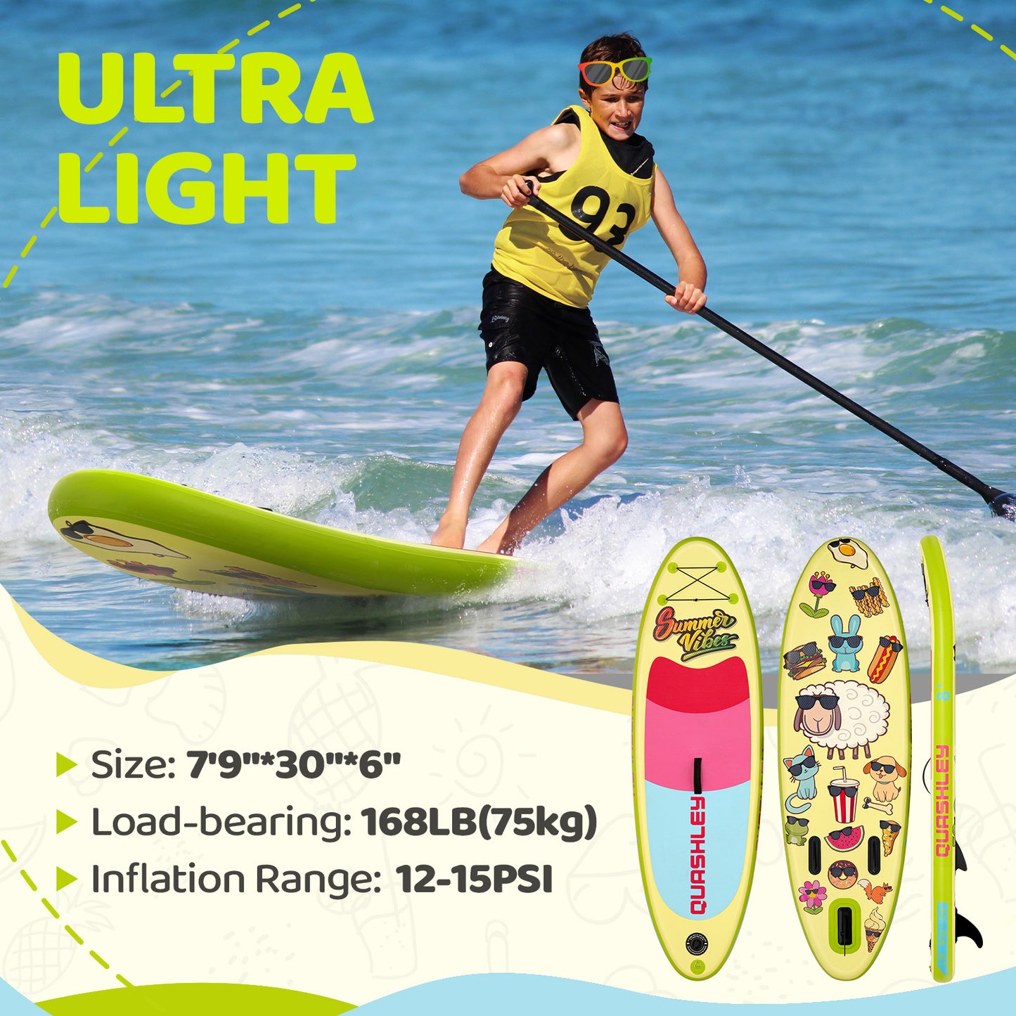 Kids Inflatable Paddleboards ‎7.9'x30"*6" with Sup Board Accessories, Durable, Stable Design, Wide Non-Slip Deck, Hand Pump, Adjustable Aluminum Paddle,Surfboard Kids