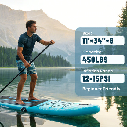 Quashley - Inflatable Paddle Board 11'×34" with All Premium Paddle Board Accessories,Inflatable SUP for Adults