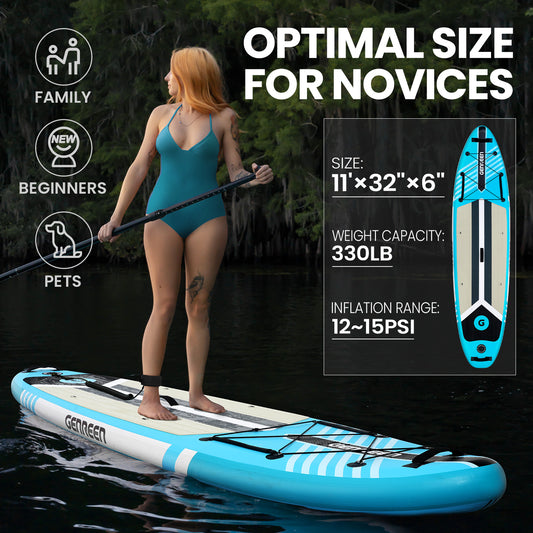 Genreen - Inflatable Stand up Paddle Board 11 ft 6 in Paddle Board with Full SUP Premium Accessories