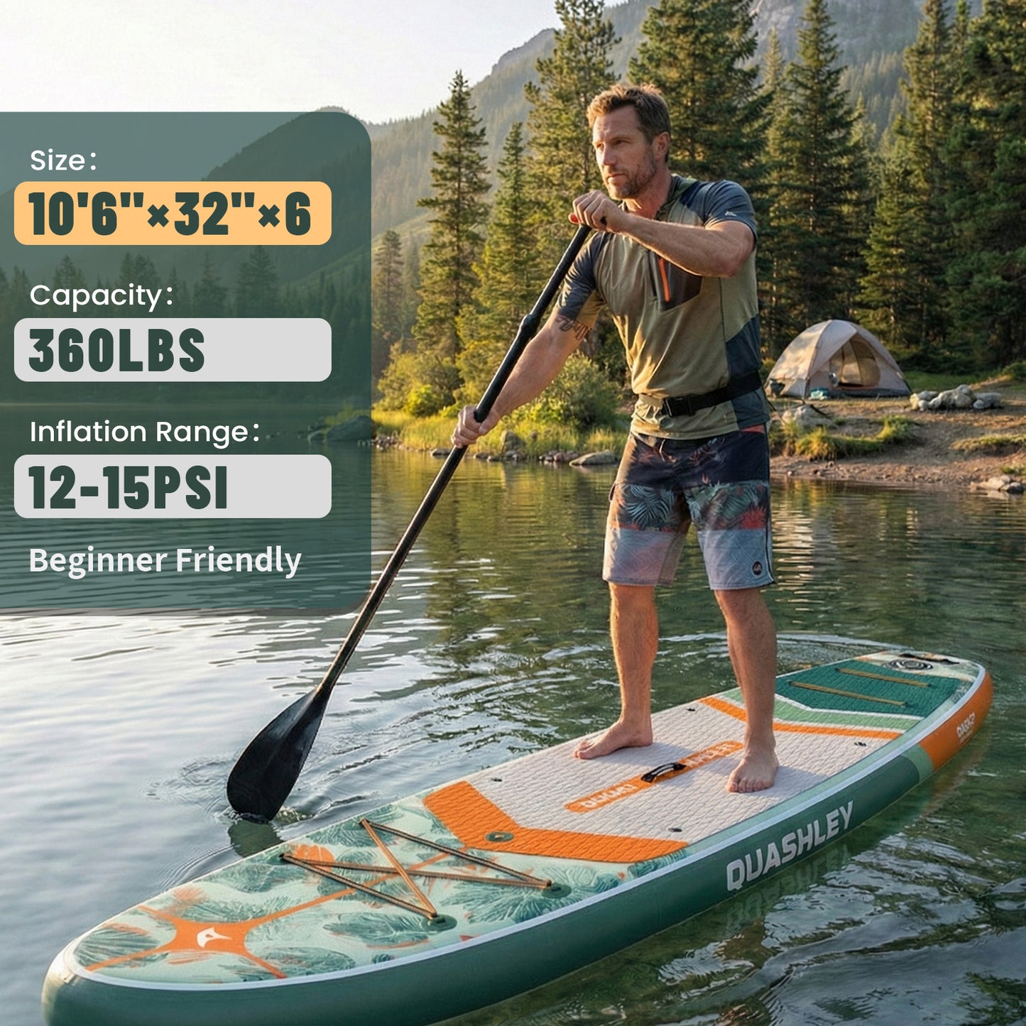 Quashley - Inflatable Paddle Board 11'×34" with All Premium Paddle Board Accessories,Inflatable SUP for Adults
