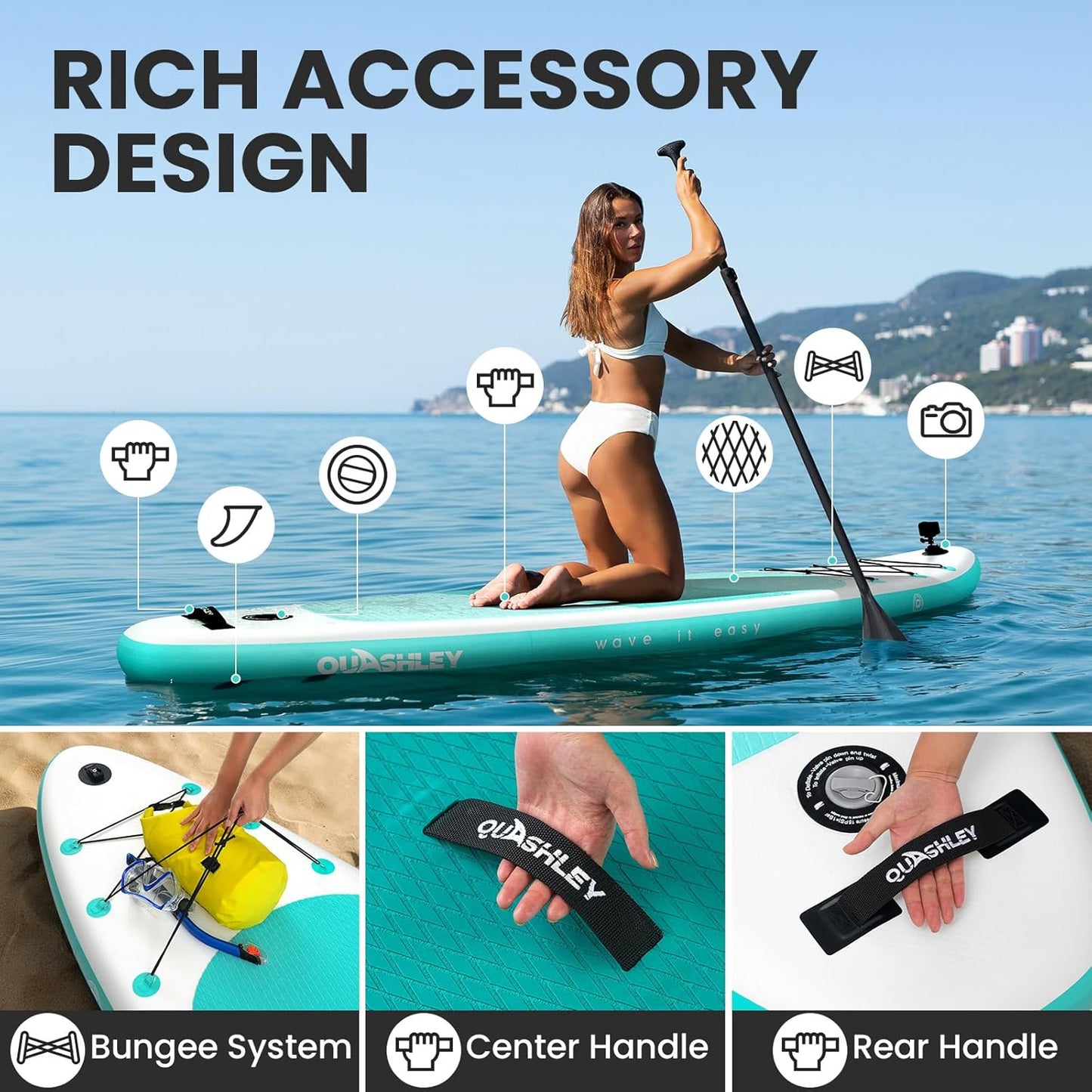 Quashley Classic Color Blocking Series All-Round 10.5'×34" Inflatable Stand Up Paddle Board Set(Blue)