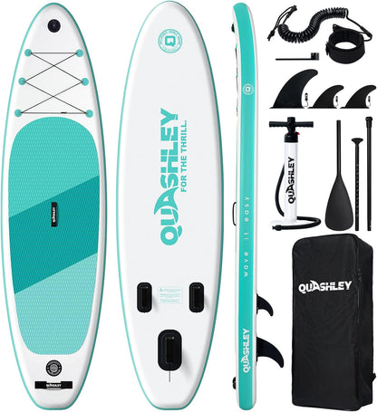 Quashley Classic Color Blocking Series All-Round 10.5'×34" Inflatable Stand Up Paddle Board Set(Blue)