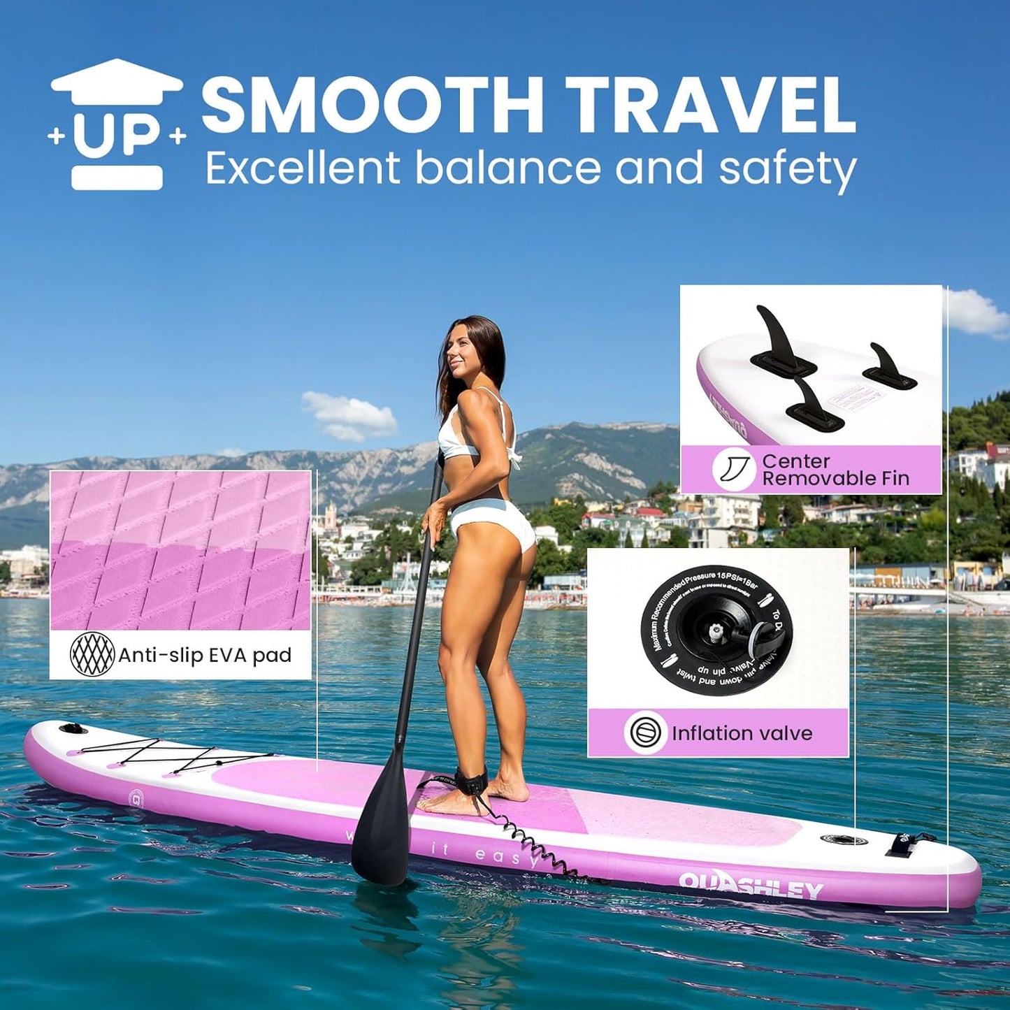 Quashley Classic Color Blocking Series All-Round 10.5'×34" Inflatable Stand Up Paddle Board Set(Purple)