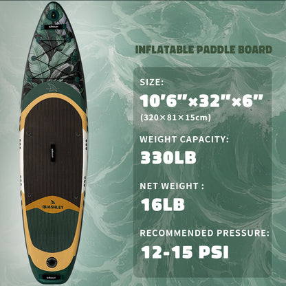 Quashley Inflatable Paddle Board 10.5'×32"×6" Stand Up Paddleboards Inflatable with Premium SUP Accessories,Durable Material and Non-Slip Deck,Removable Paddle Fins
