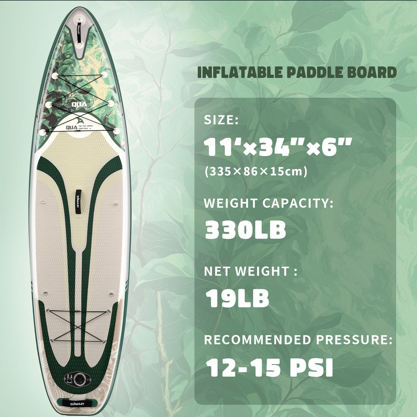 Quashley - Inflatable Paddle Board 11'×34" with All Premium Paddle Board Accessories,Inflatable SUP for Adults