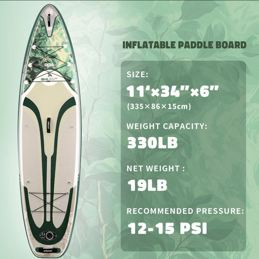 Quashley - Inflatable Paddle Board 11'×34" with All Premium Paddle Board Accessories,Inflatable SUP for Adults