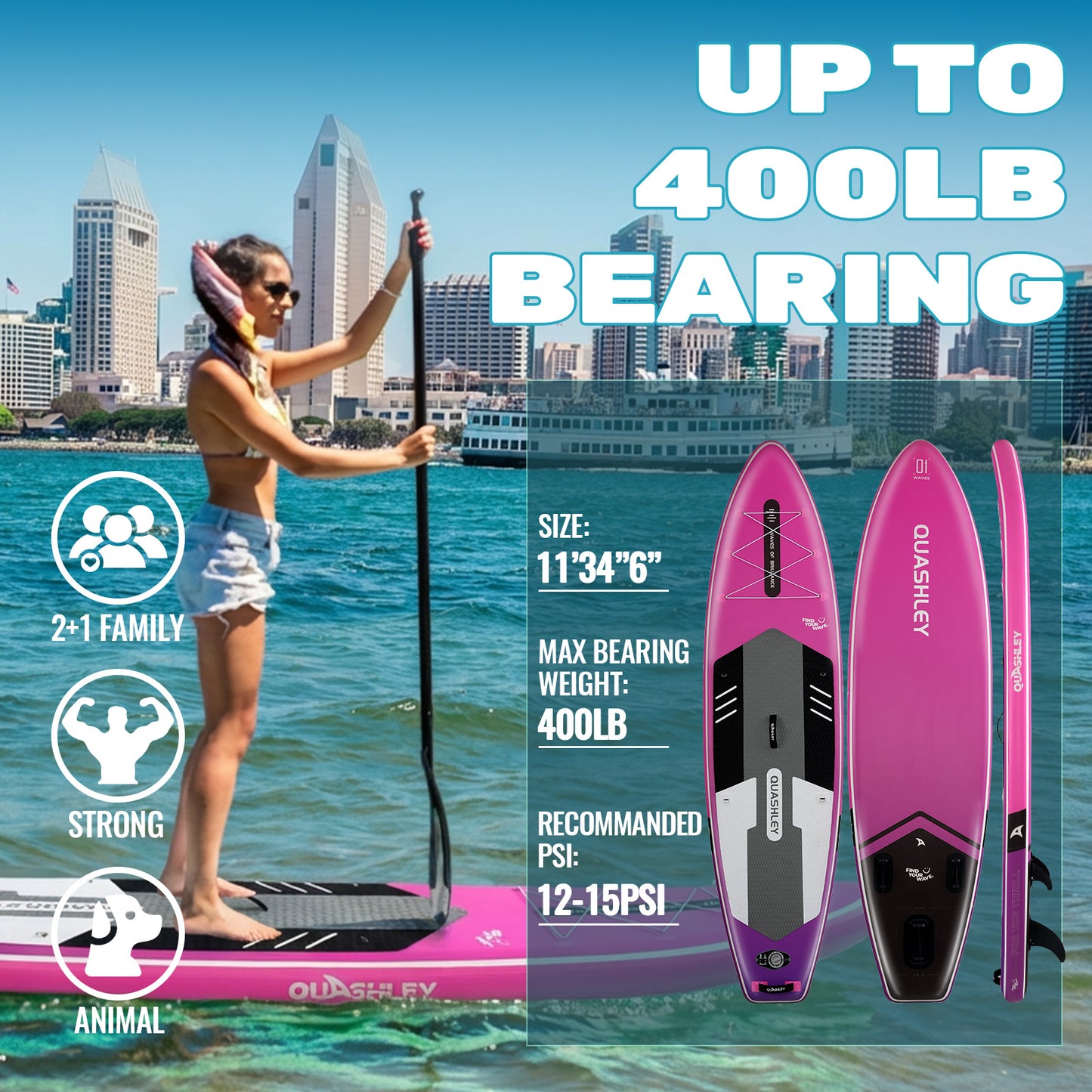 Quashley - Inflatable Paddle Board 11'×34" with All Premium Paddle Board Accessories,Inflatable SUP for Adults