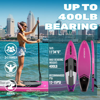 Quashley - Inflatable Paddle Board 11'×34" with All Premium Paddle Board Accessories,Inflatable SUP for Adults