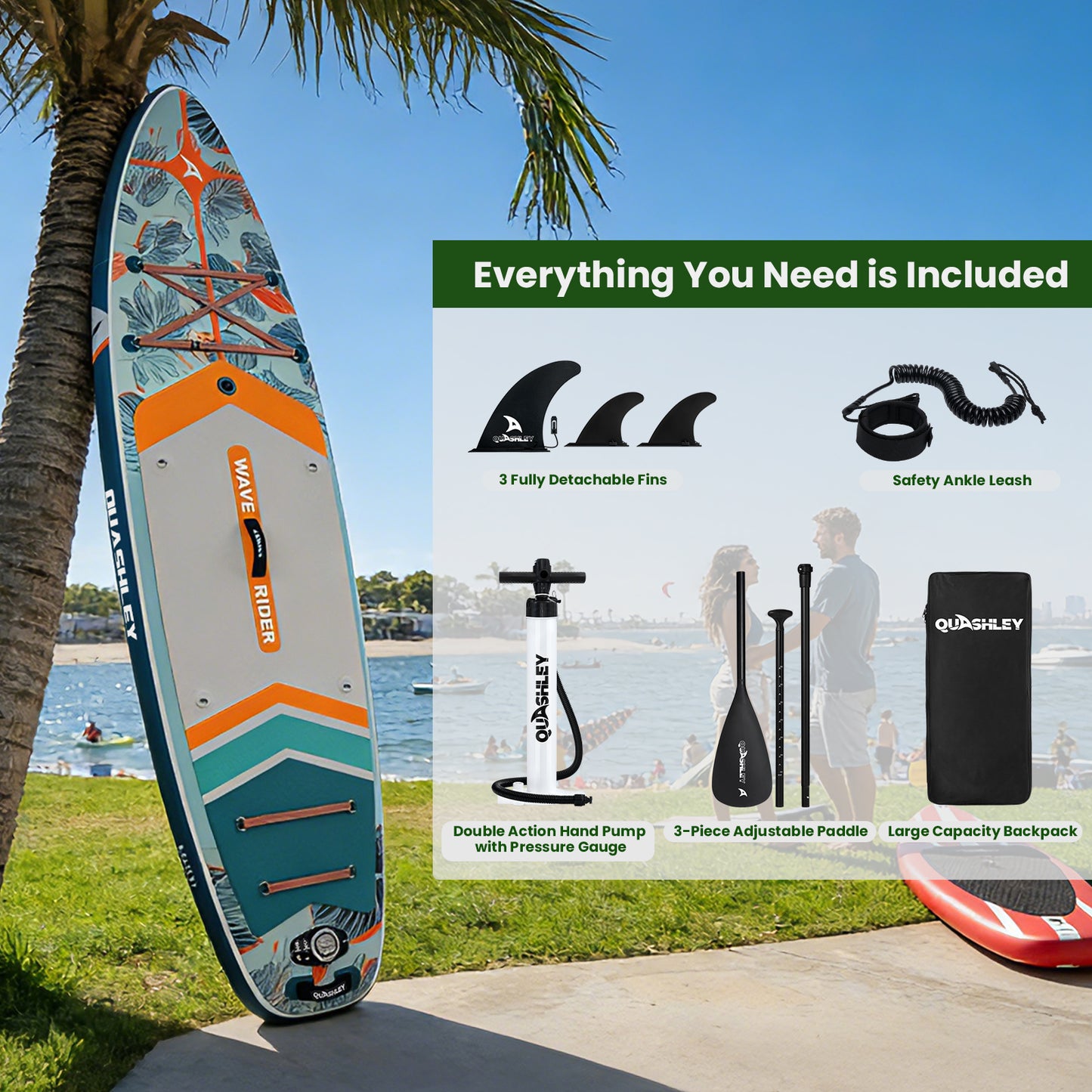 Quashley - Inflatable Paddle Board 11'×34" with All Premium Paddle Board Accessories,Inflatable SUP for Adults
