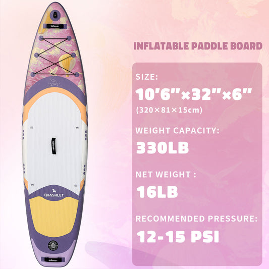 Quashley Inflatable Paddle Board 10.5'×32"×6" Stand Up Paddleboards Inflatable with Premium SUP Accessories,Durable Material and Non-Slip Deck,Removable Paddle Fins