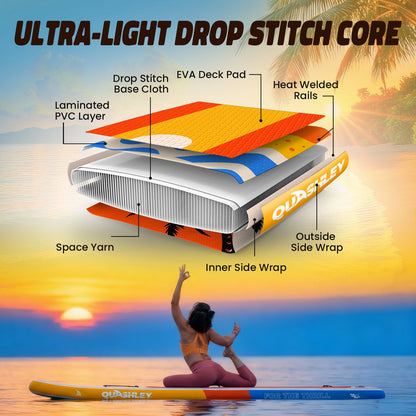 Quashley  Inflatable Paddle Board 11'x34"×6" Extra Wider Stand Up Paddle Board Stable Inflatable SUP with 10L Waterproof Bag,Pump,Paddle,3 Removable Fins and Portable Backpack