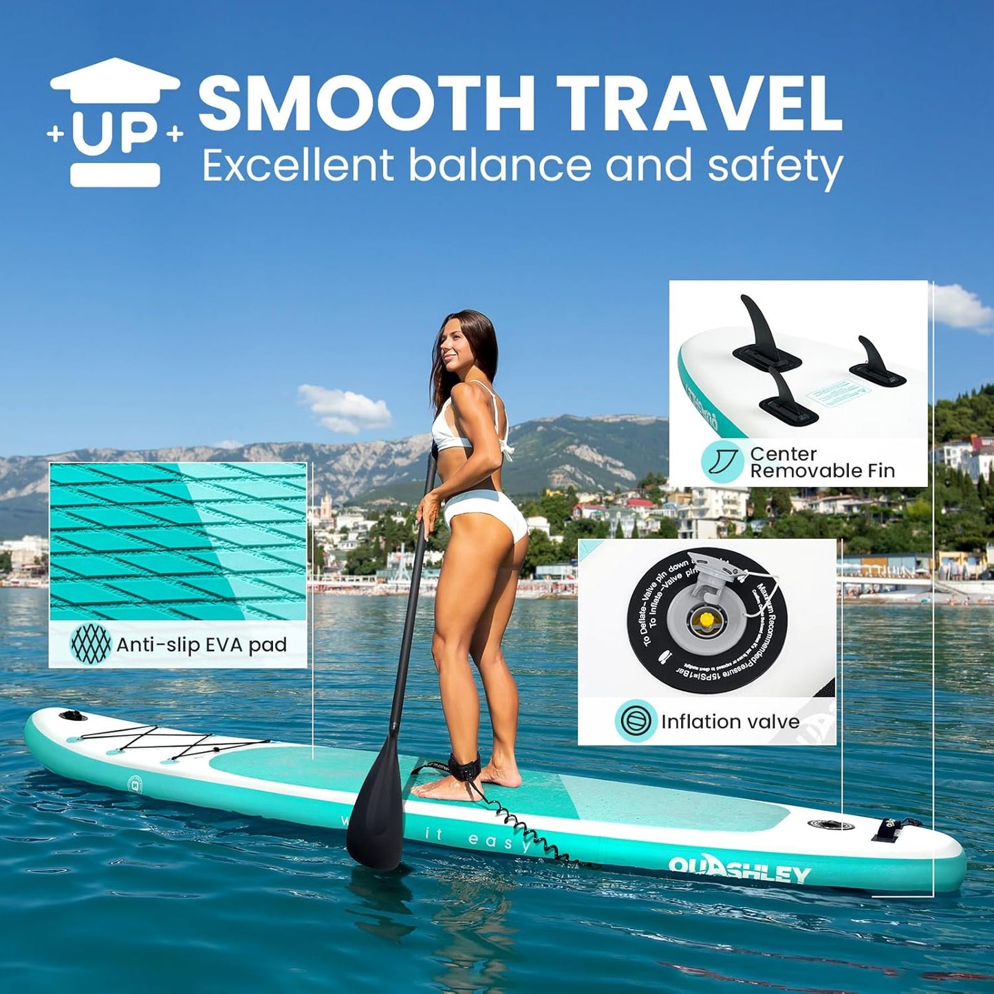 Quashley Classic Color Blocking Series All-Round 10.5'×34" Inflatable Stand Up Paddle Board Set(Blue)