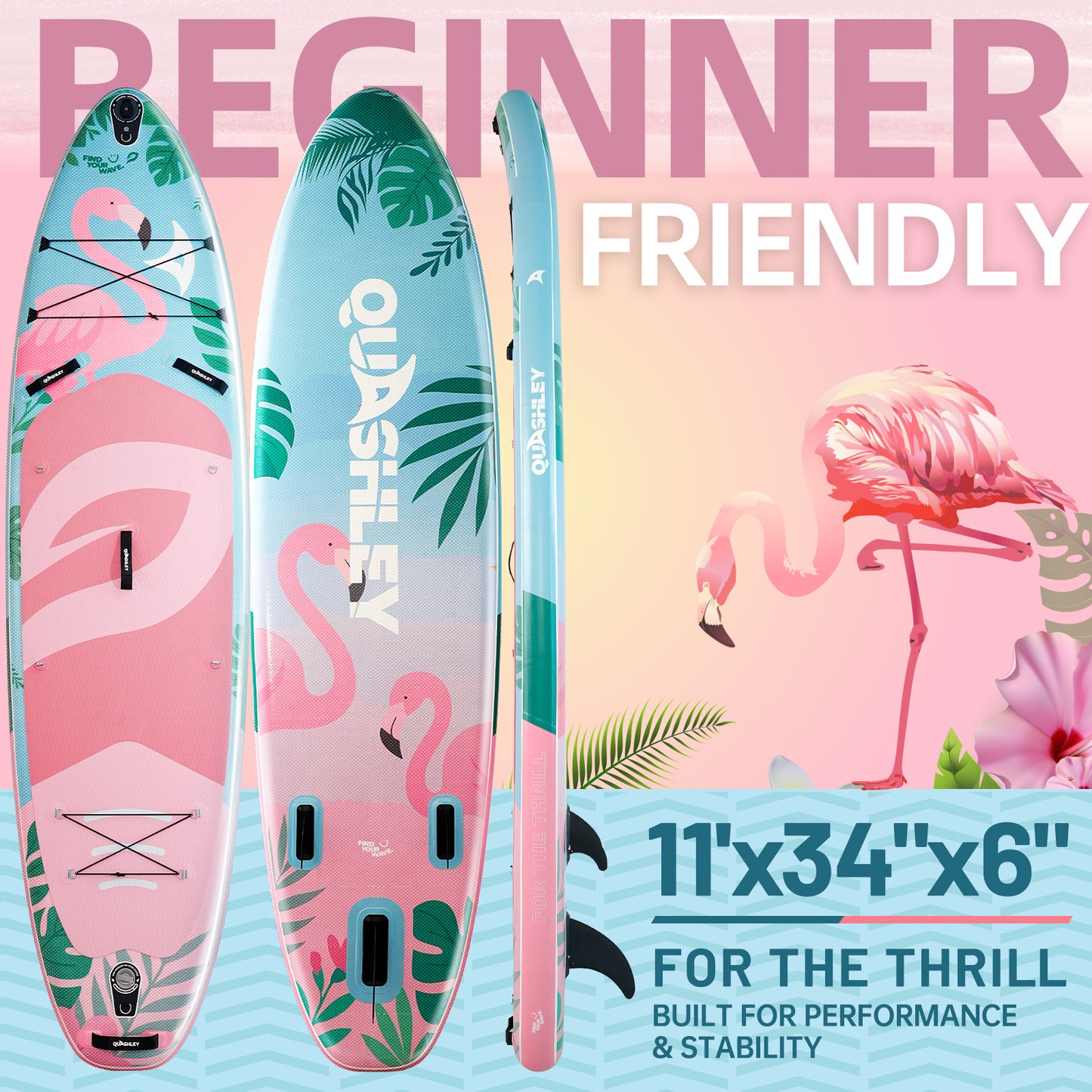 Quashley - Inflatable Paddle Board 11'×34" with All Premium Paddle Board Accessories,Inflatable SUP for Adults
