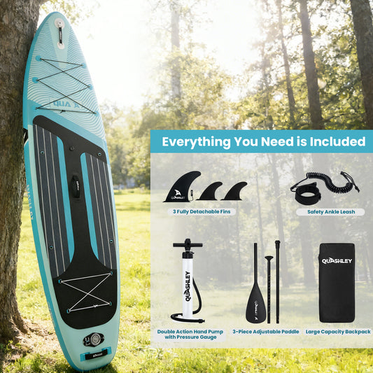 Quashley - Inflatable Paddle Board 11'×34" with All Premium Paddle Board Accessories,Inflatable SUP for Adults