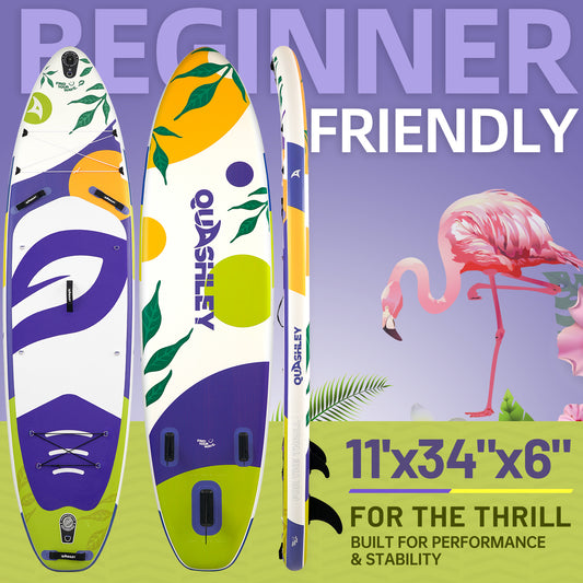 Quashley - Inflatable Paddle Board 11'×34" with All Premium Paddle Board Accessories,Inflatable SUP for Adults