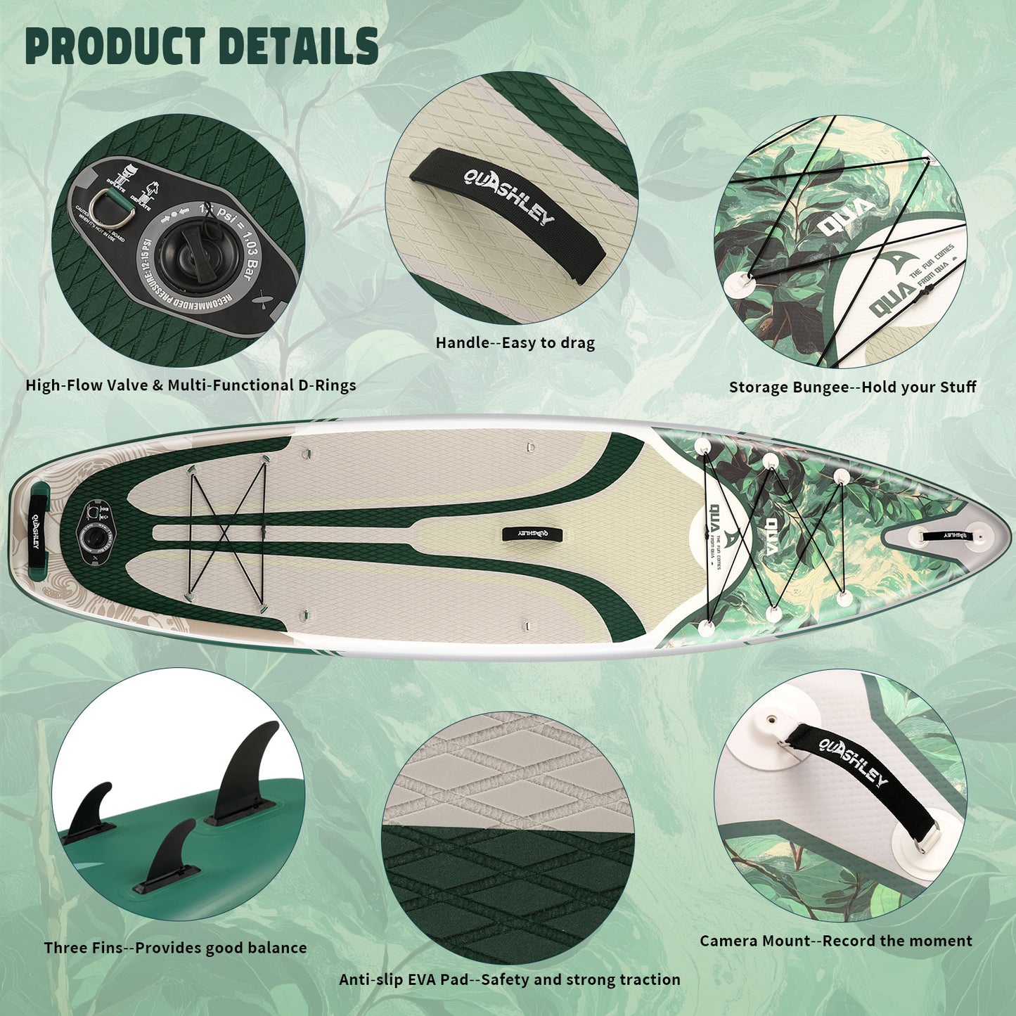Quashley - Inflatable Paddle Board 11'×34" with All Premium Paddle Board Accessories,Inflatable SUP for Adults