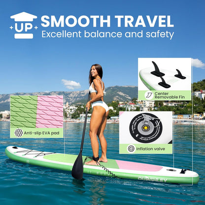 Quashley Classic Color Blocking Series All-Round 10.5'×34" Inflatable Stand Up Paddle Board Set(Green)