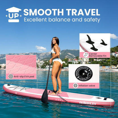 Quashley Classic Color Blocking Series All-Round 10.5'×34" Inflatable Stand Up Paddle Board Set(Pink)