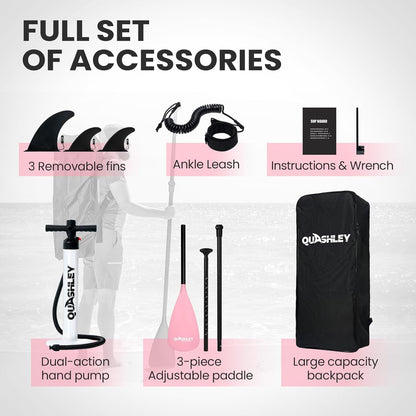 Quashley Classic Color Blocking Series All-Round 10.5'×34" Inflatable Stand Up Paddle Board Set(Pink)