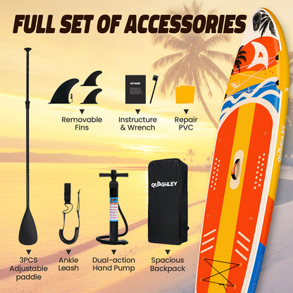Quashley  Inflatable Paddle Board 11'x34"×6" Extra Wider Stand Up Paddle Board Stable Inflatable SUP with 10L Waterproof Bag,Pump,Paddle,3 Removable Fins and Portable Backpack