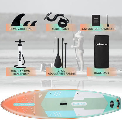 Quashley - Inflatable Paddle Board 11'×34" with All Premium Paddle Board Accessories,Inflatable SUP for Adults