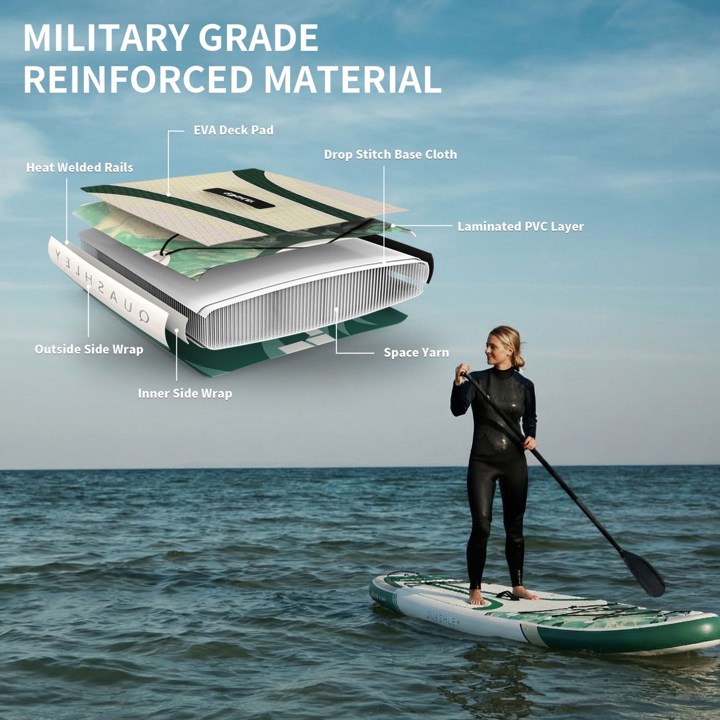 Quashley - Inflatable Paddle Board 11'×34" with All Premium Paddle Board Accessories,Inflatable SUP for Adults