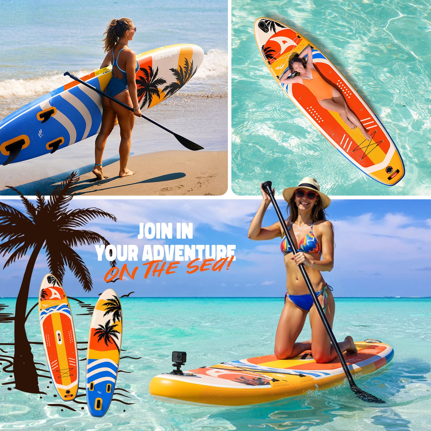 Quashley  Inflatable Paddle Board 11'x34"×6" Extra Wider Stand Up Paddle Board Stable Inflatable SUP with 10L Waterproof Bag,Pump,Paddle,3 Removable Fins and Portable Backpack