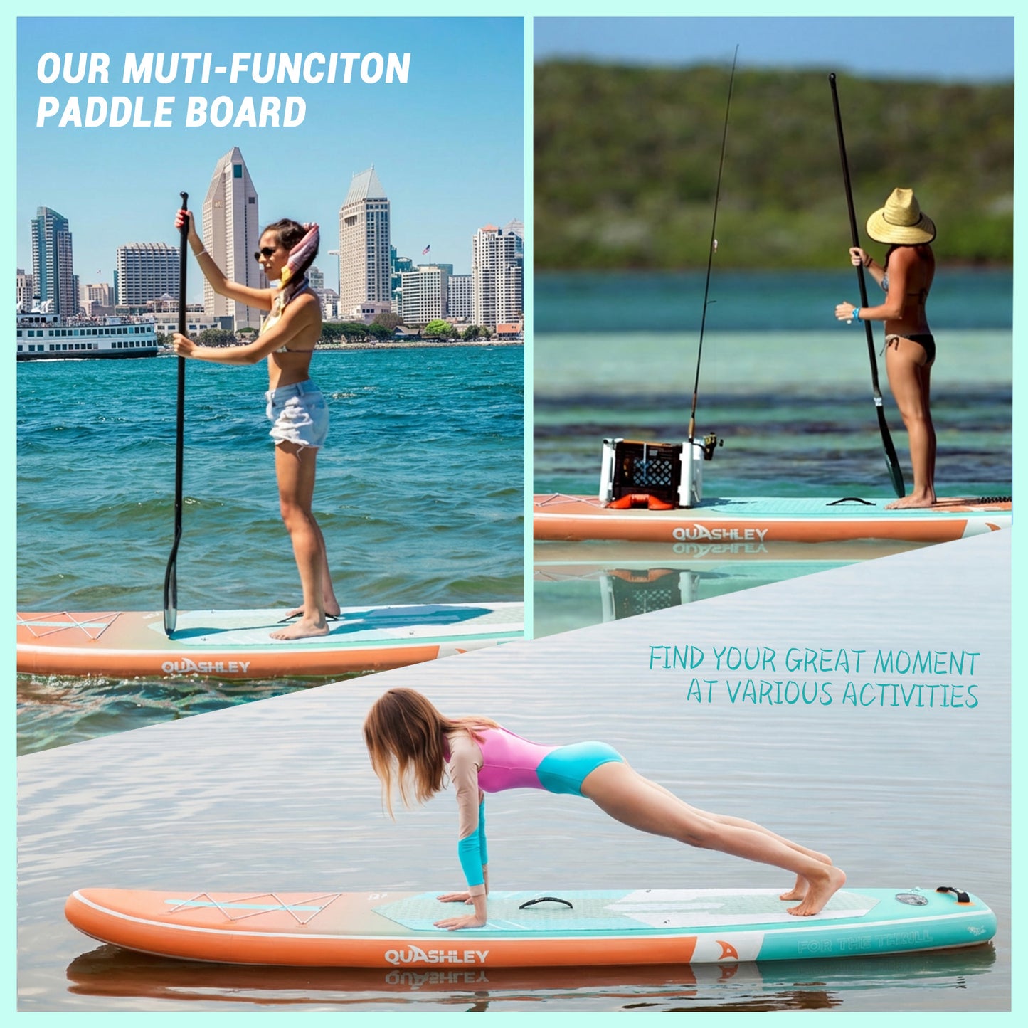 Quashley - Inflatable Paddle Board 11'×34" with All Premium Paddle Board Accessories,Inflatable SUP for Adults