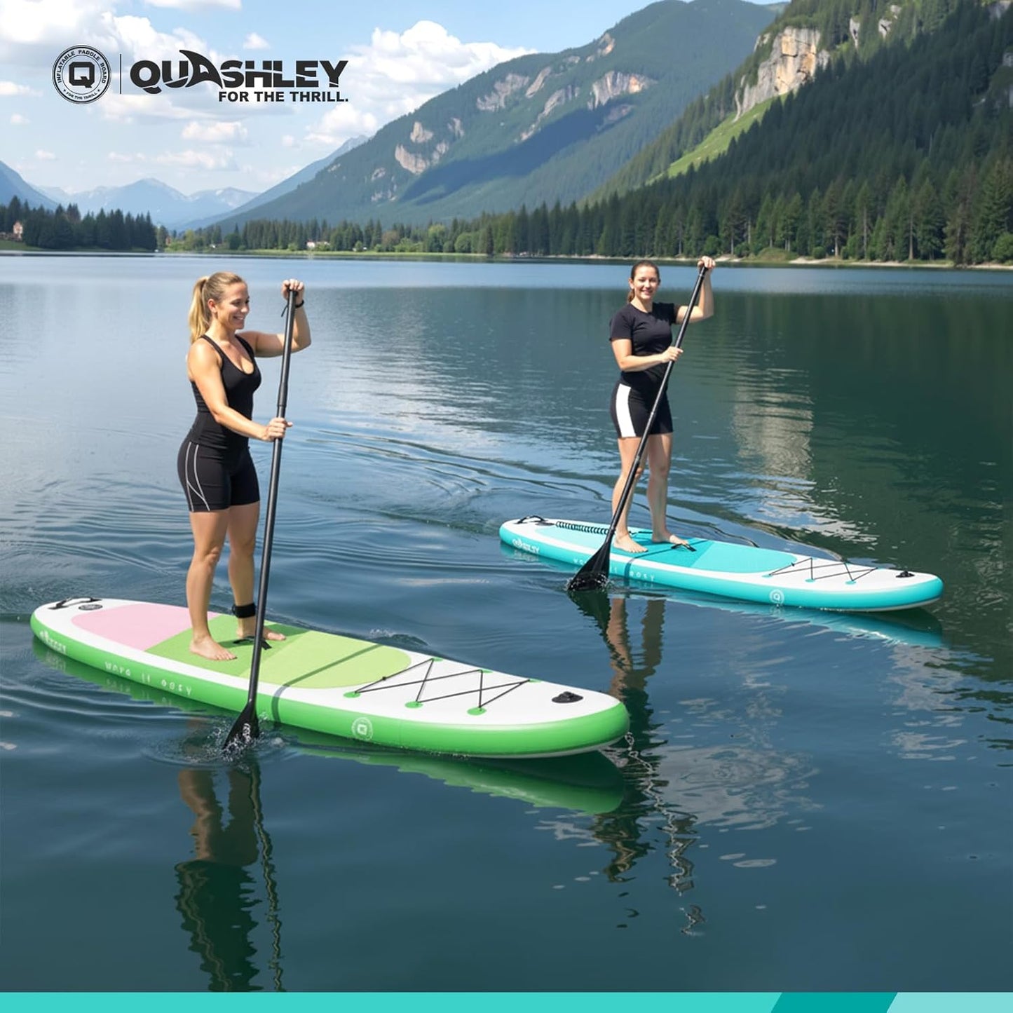 Quashley Classic Color Blocking Series All-Round 10.5'×34" Inflatable Stand Up Paddle Board Set(Blue)