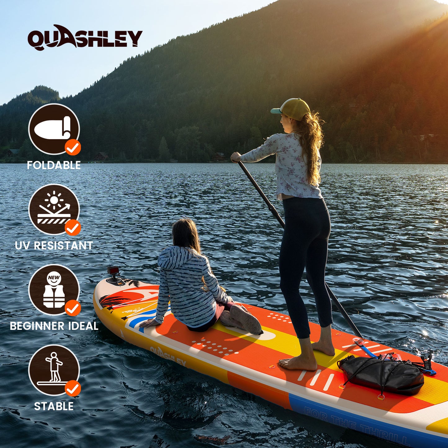 Quashley  Inflatable Paddle Board 11'x34"×6" Extra Wider Stand Up Paddle Board Stable Inflatable SUP with 10L Waterproof Bag,Pump,Paddle,3 Removable Fins and Portable Backpack