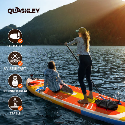 Quashley  Inflatable Paddle Board 11'x34"×6" Extra Wider Stand Up Paddle Board Stable Inflatable SUP with 10L Waterproof Bag,Pump,Paddle,3 Removable Fins and Portable Backpack
