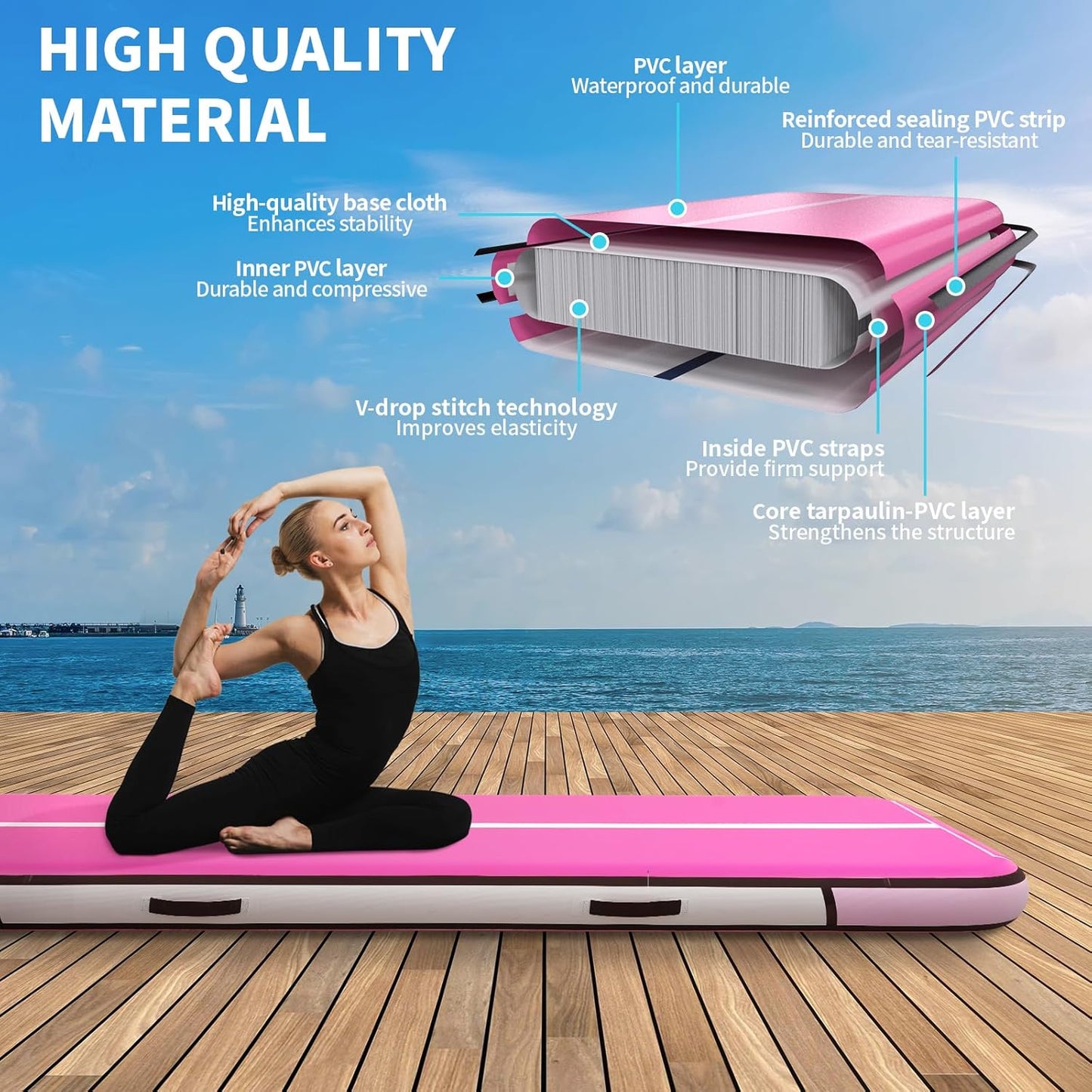 EGGORY Tumble Track, Inflatable Tumbling Mat,Tumble Track Mats for Gymnastics, and Tumble Track with 8 Inches Thickness for Home, Training, Cheerleading, Yoga, Water with Pump