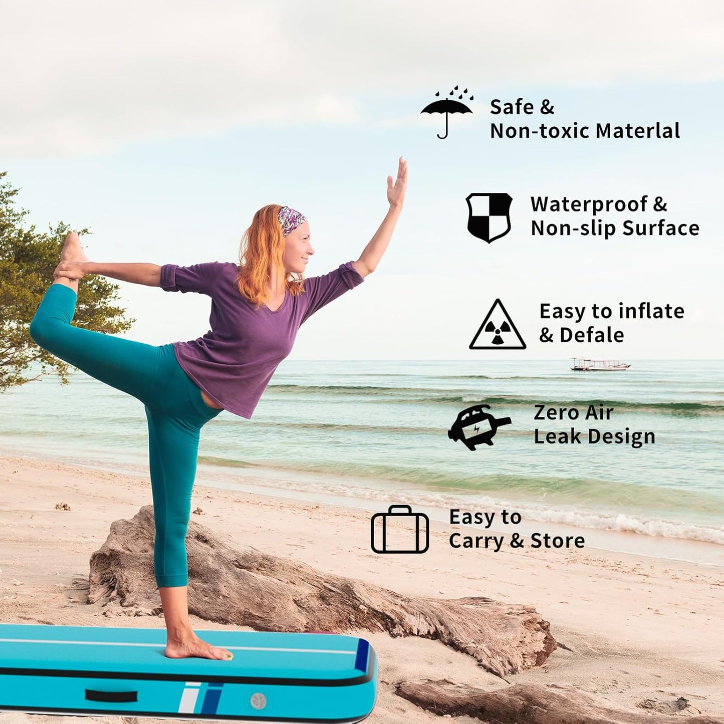 Premium  Inflatable Air Gymnastics Mat | 10ft/13ft/16ft/20ft L x3.3ft W x8" Thick Non-Slip Heavy-Duty Design for Gymnastics, Tumbling, Cheer, Yoga & Fitness | Home & Outdoor Training Equipment with Pump for Kids, Adults, Families