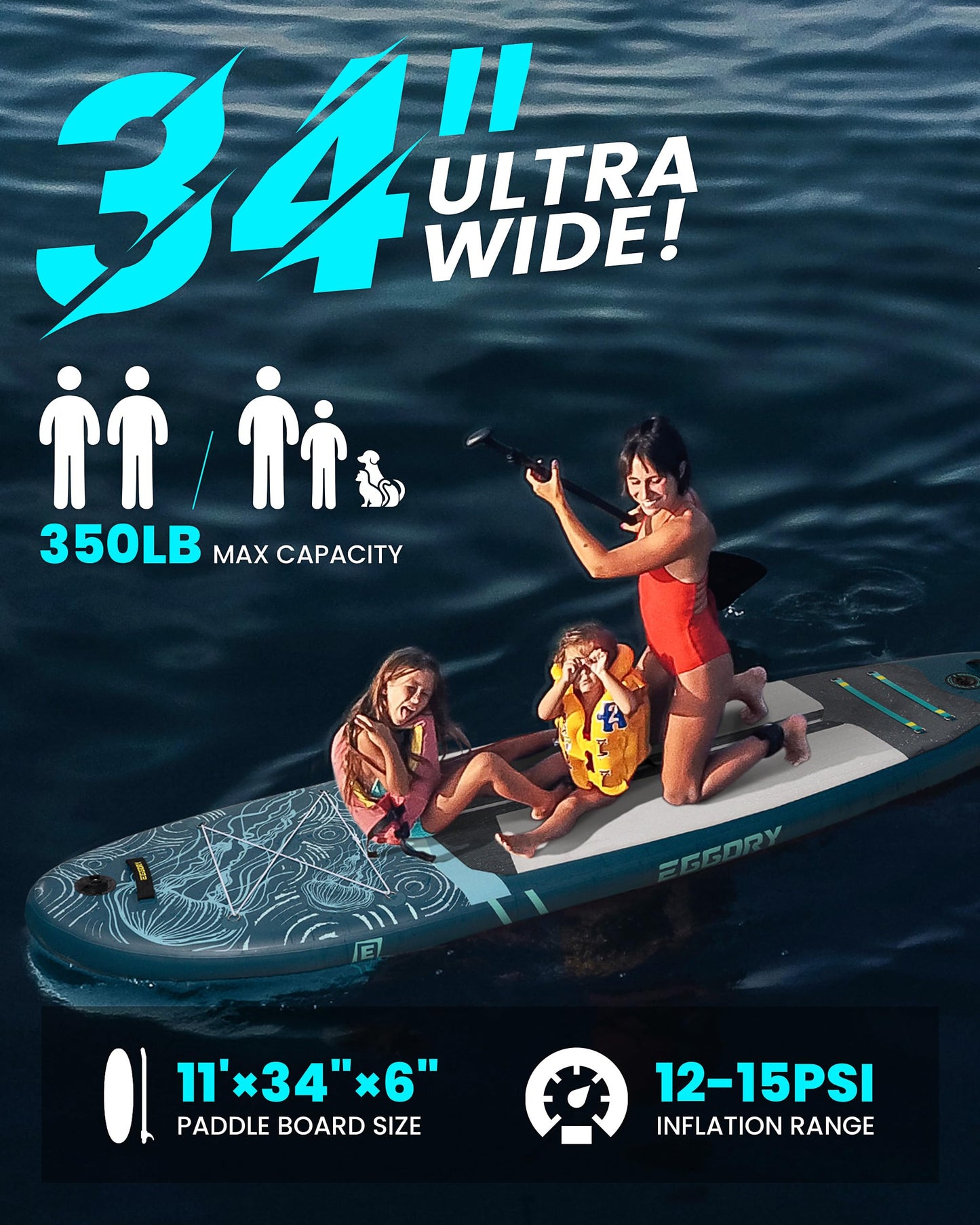 Inflatable Stand Up Paddle Boards 11'x34"x6"with Premium SUP Paddle Board Accessories, Wide Stable Design, Anti-Slip Comfort Deck for Water sports for Youth & Adults