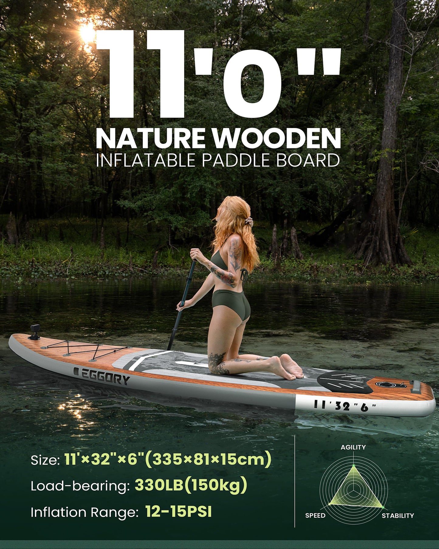 Inflatable Stand Up Paddle Boards 11'x32"x6"with Premium SUP Paddle Board Accessories, Wide Stable Design, Anti-Slip Comfort Deck for Water sports for Youth & Adults