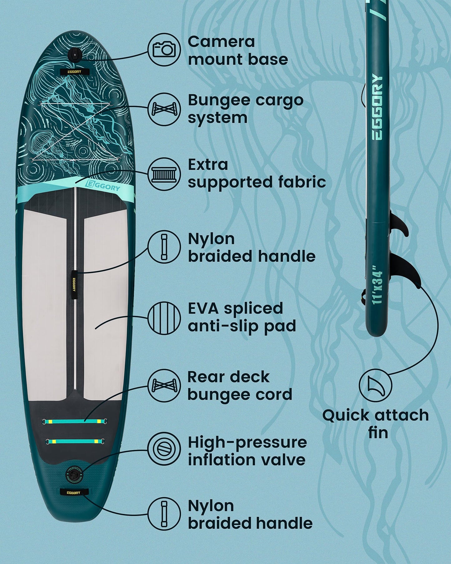 Inflatable Stand Up Paddle Boards 11'x34"x6"with Premium SUP Paddle Board Accessories, Wide Stable Design, Anti-Slip Comfort Deck for Water sports for Youth & Adults
