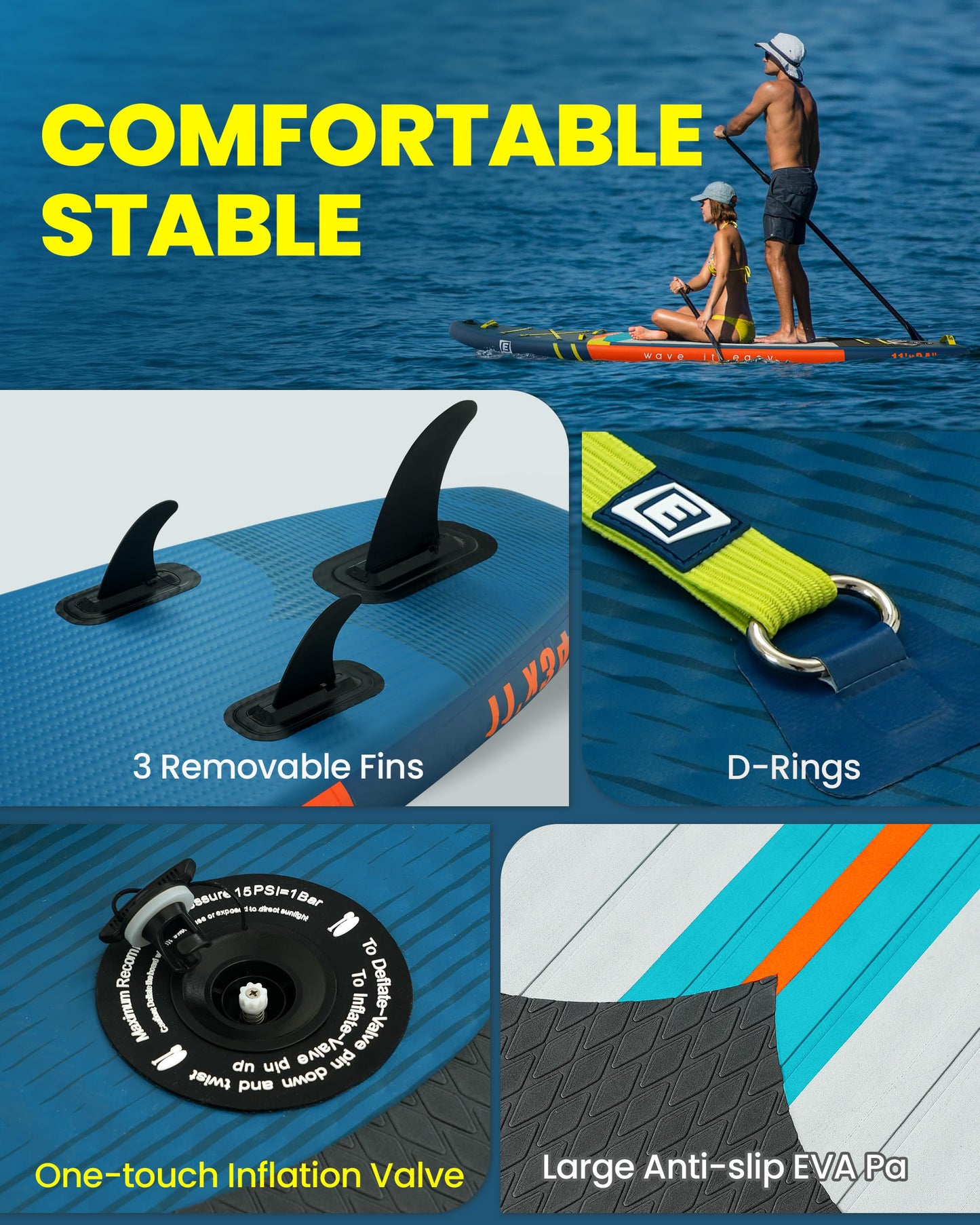 Inflatable Stand Up Paddle Boards 11'x34"x6"with Premium SUP Paddle Board Accessories, Wide Stable Design, Anti-Slip Comfort Deck for Water sports for Youth & Adults