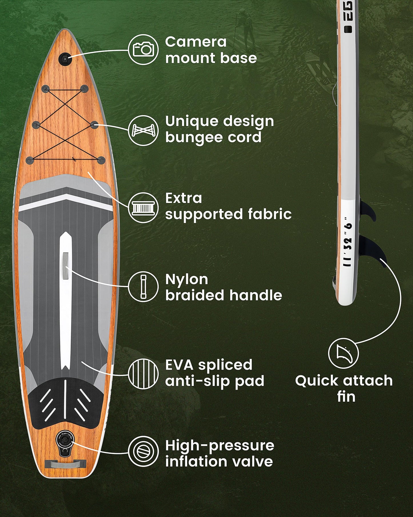 Inflatable Stand Up Paddle Boards 11'x32"x6"with Premium SUP Paddle Board Accessories, Wide Stable Design, Anti-Slip Comfort Deck for Water sports for Youth & Adults